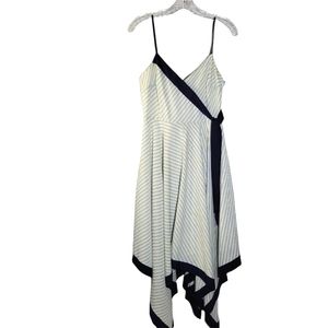 Banana Republic white strappy dress lime green & blue print scarf hem Size 2P